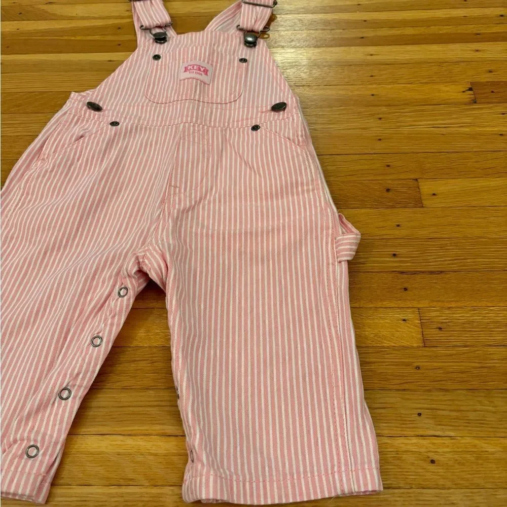 Key vintage pink/white stripe bib overalls